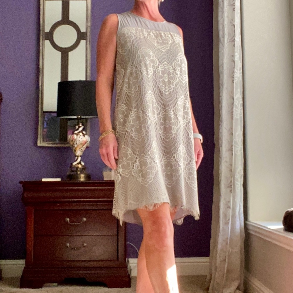 Lola & Sophie Beige Lace Silk Dress Size S